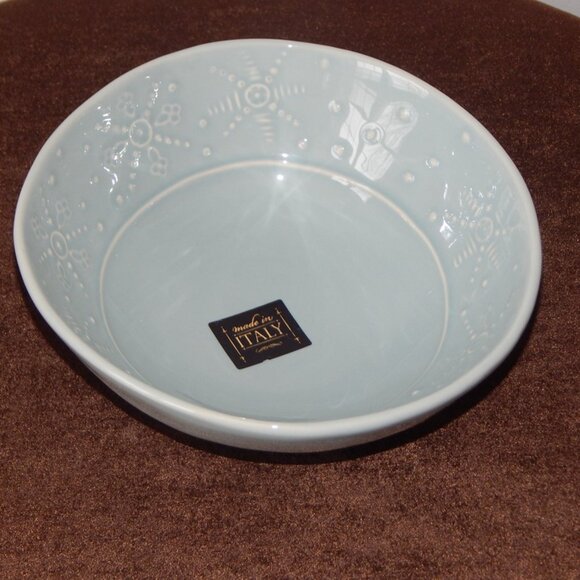 La Ceramica ITALY Pasta Bowls 7.5” Pale Turquoise Embossed Graphic Set of 2 NWT - Picture 2 of 7